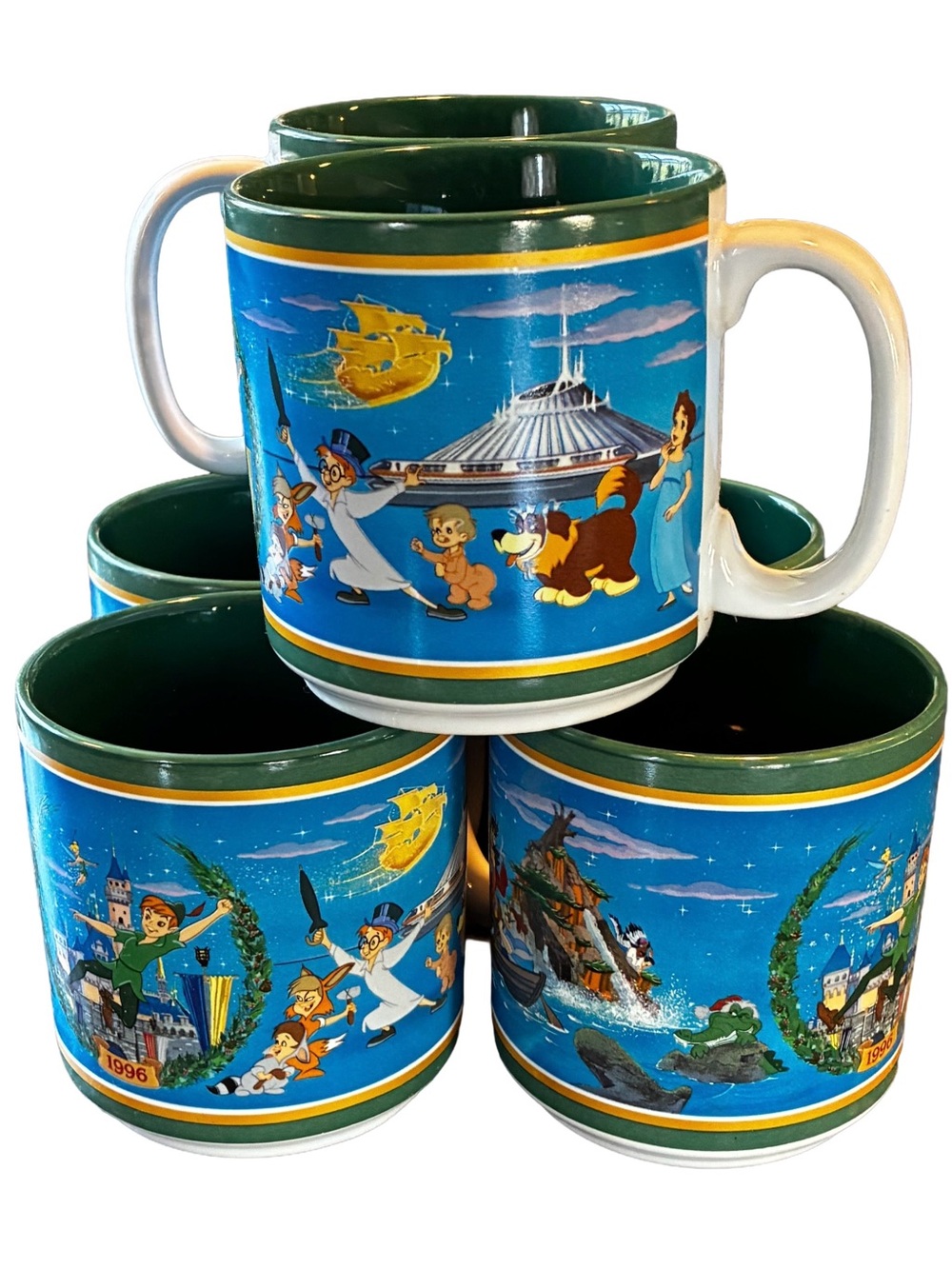 Disney Parks 1996 Peter Pan Christmas Mug Set of 6 LE 5000 Neverland Disneyland